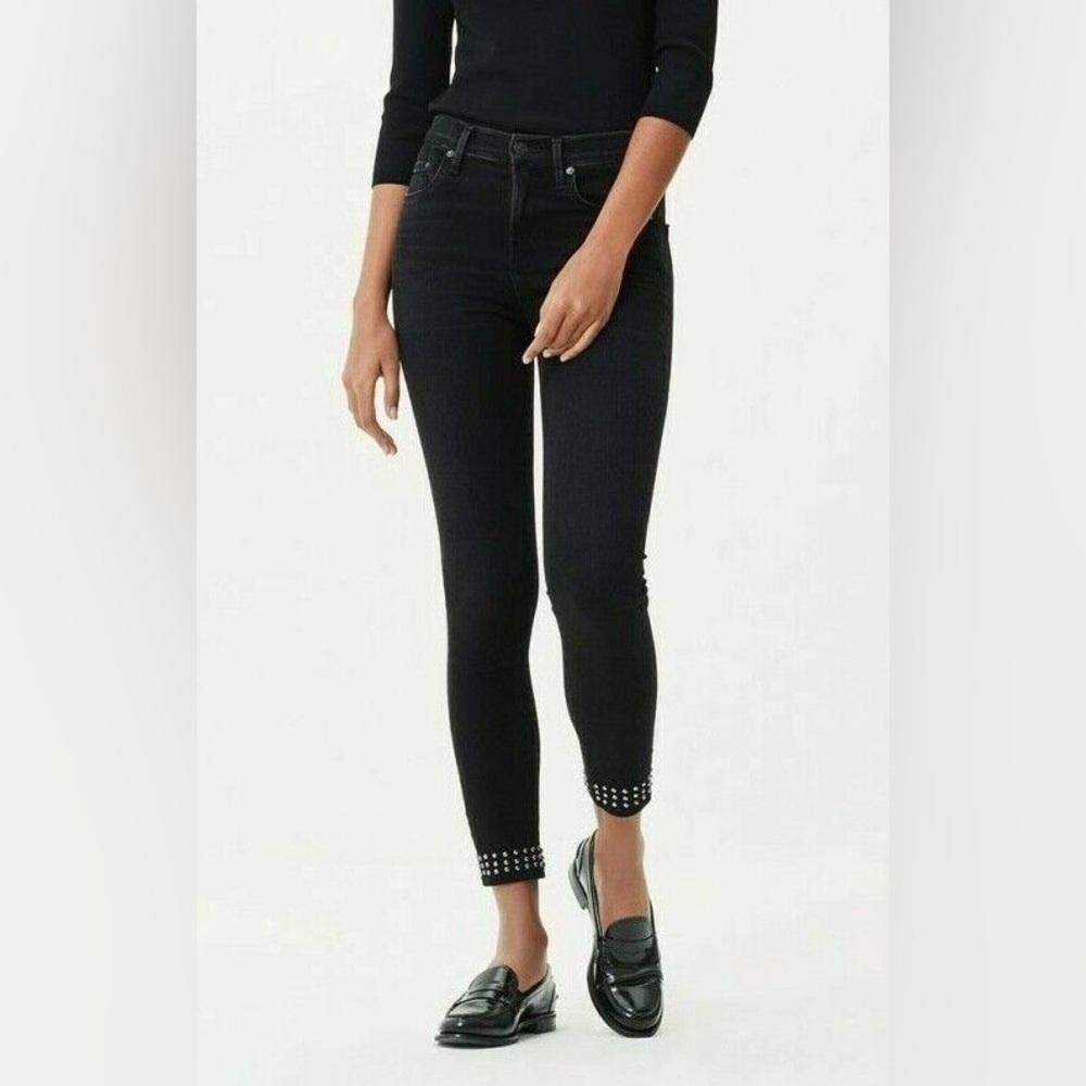 Citizens of Humanity Rocket Ankle High Rise Skinny Jeans w/ Stud Detail 26 Black